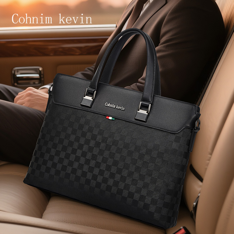 First-Layer Cowhide Men's Briefcase, High-End Business Shoulder Crossbody Handbag, Large-Capacity Computer Bag