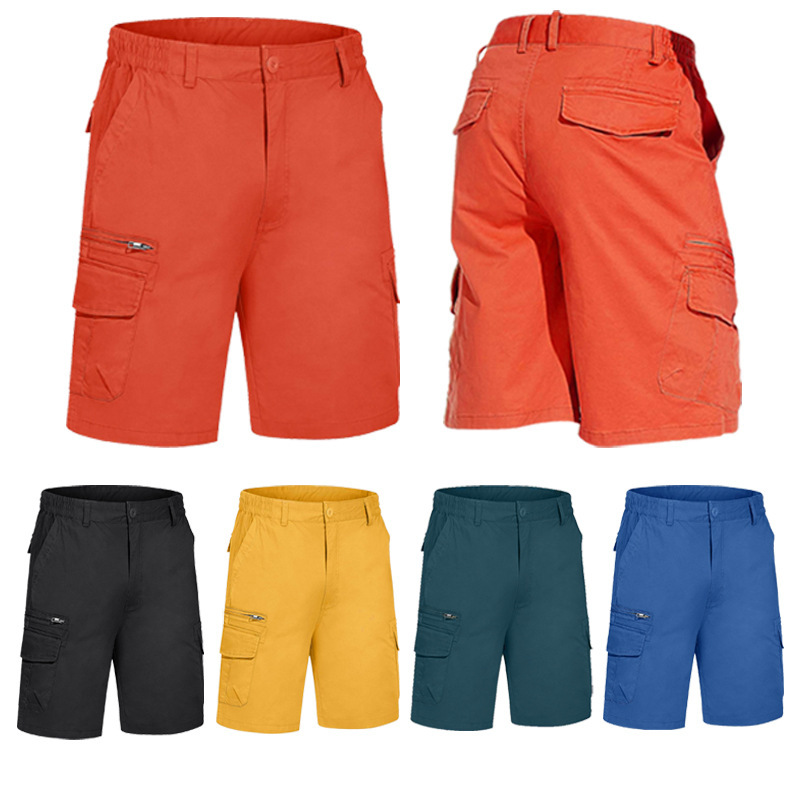 European and American Size Men's Cargo Shorts with Multiple Pockets, Comfortable Cotton Elastic Mid-Waist Casual Breathable Work Shorts