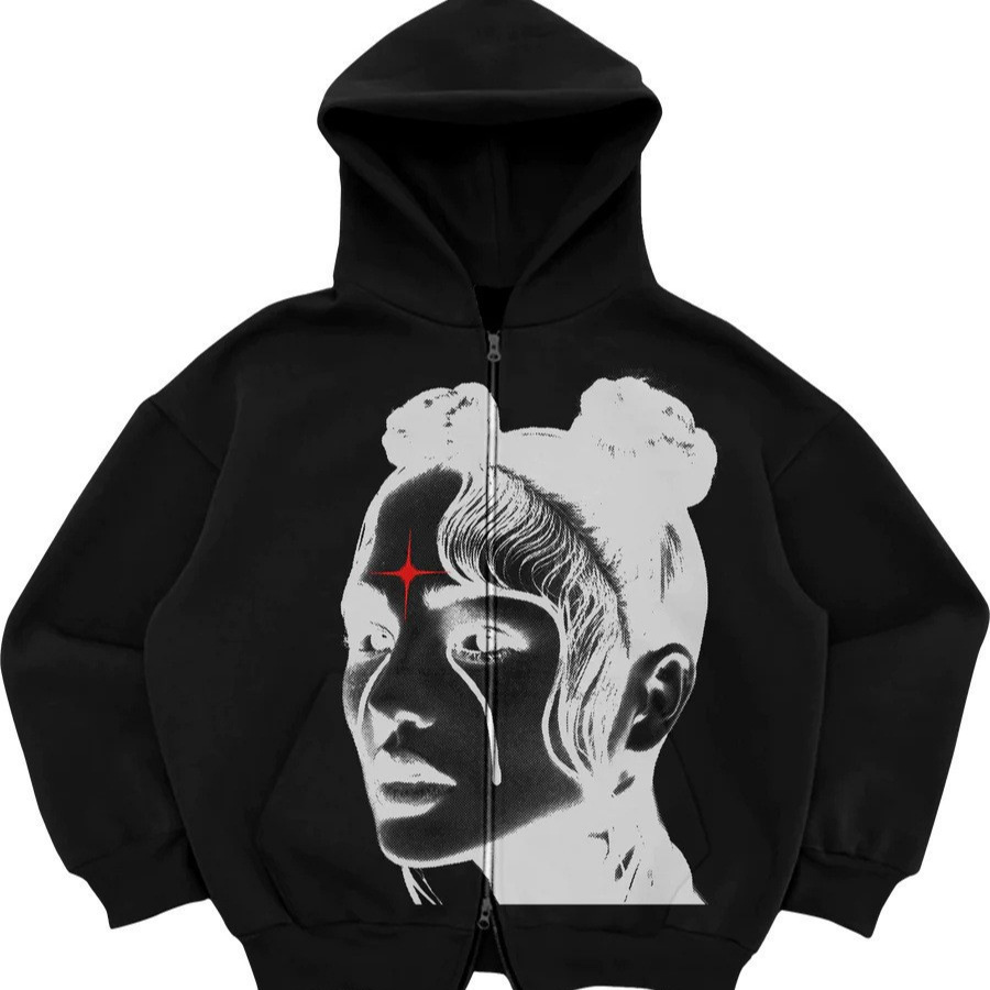 2026 Street Fashion Hooded Sweatshirt for Women and Men, Loose Pocket Sweatshirt, Street Sports Zip-Up Jacket, Y2K Outerwear