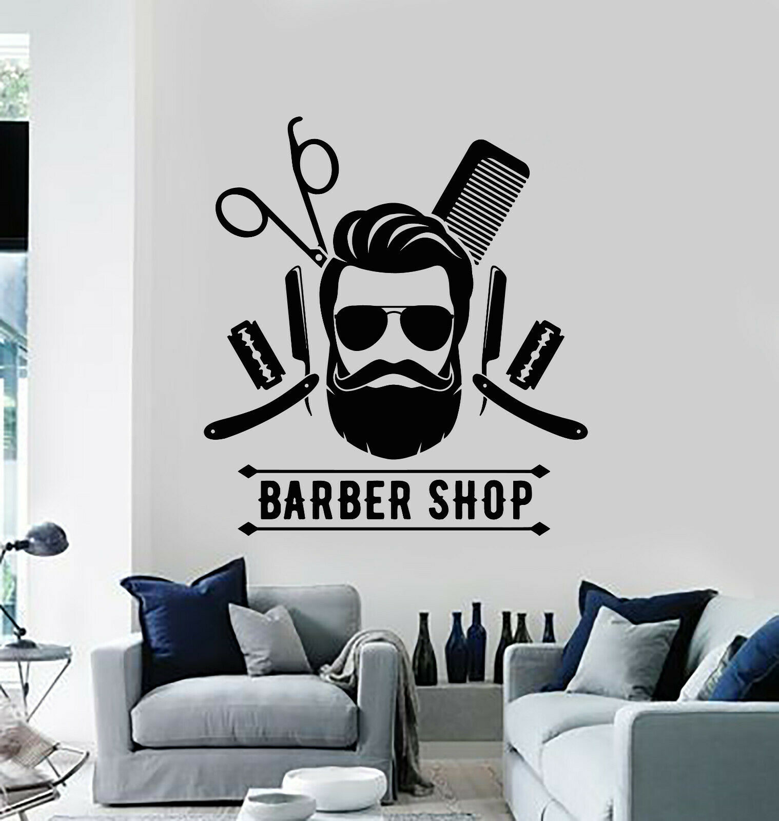 BARBER SHOP 理发店造型师美发工具wall decor跨境亚马逊DW8988