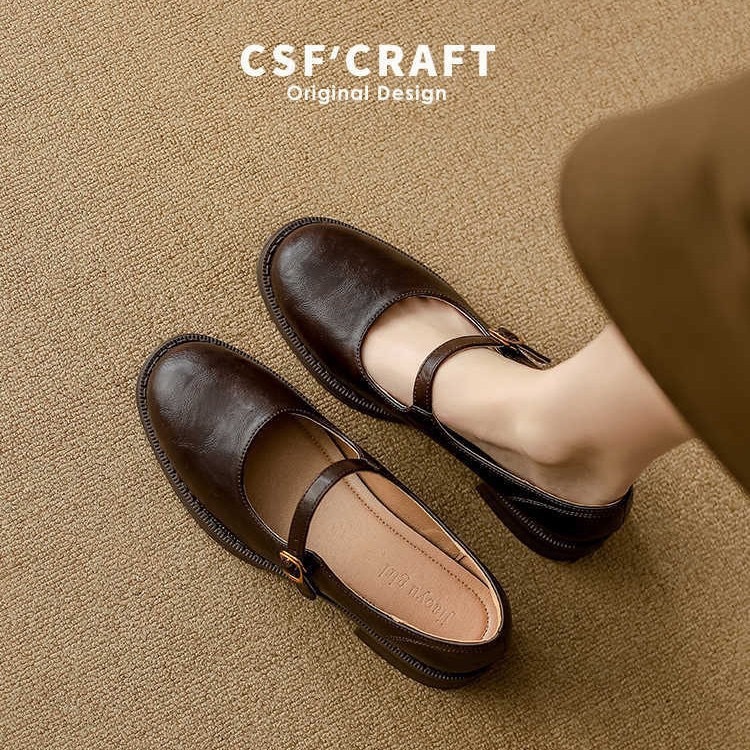 Sheepskin Version~Handmade Soft-Soled Mary Jane Shoes with One-Strap Buckle for Women, 2026 New Style Shallow-Mouthed Single Shoes with Chunky Heels