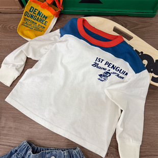 2025 Spring New Style Japanese Color-Block Raglan Sleeve T-Shirt for Boys and Girls, Children's Trendy Three-Dimensional Letter Embroidery Long Sleeve