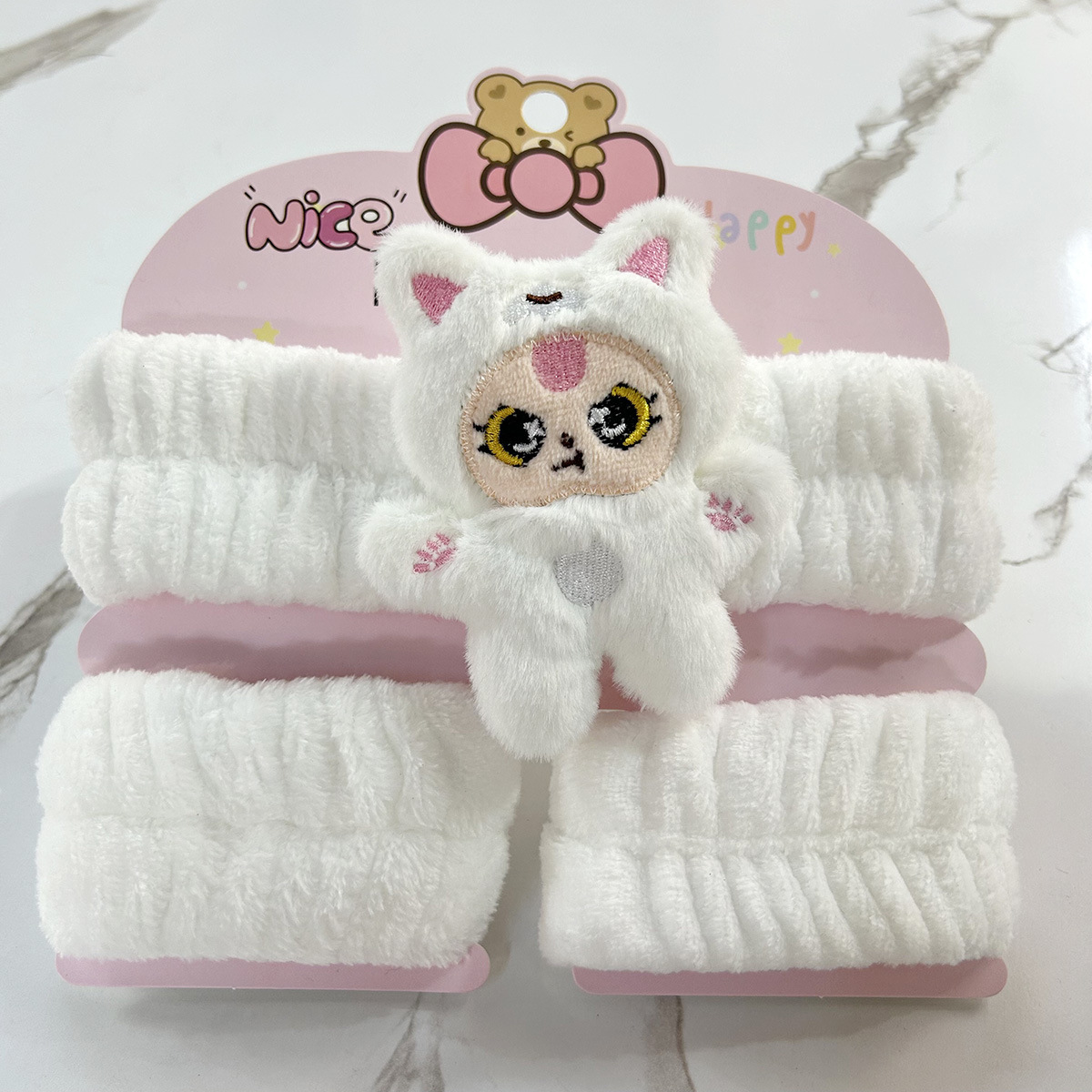 Banda de cabello de moda con tarjeta de papel dulce decoración de animales pequeños de peluche de lavado banda de cabello de dibujos animados correa de muñeca tridimensional