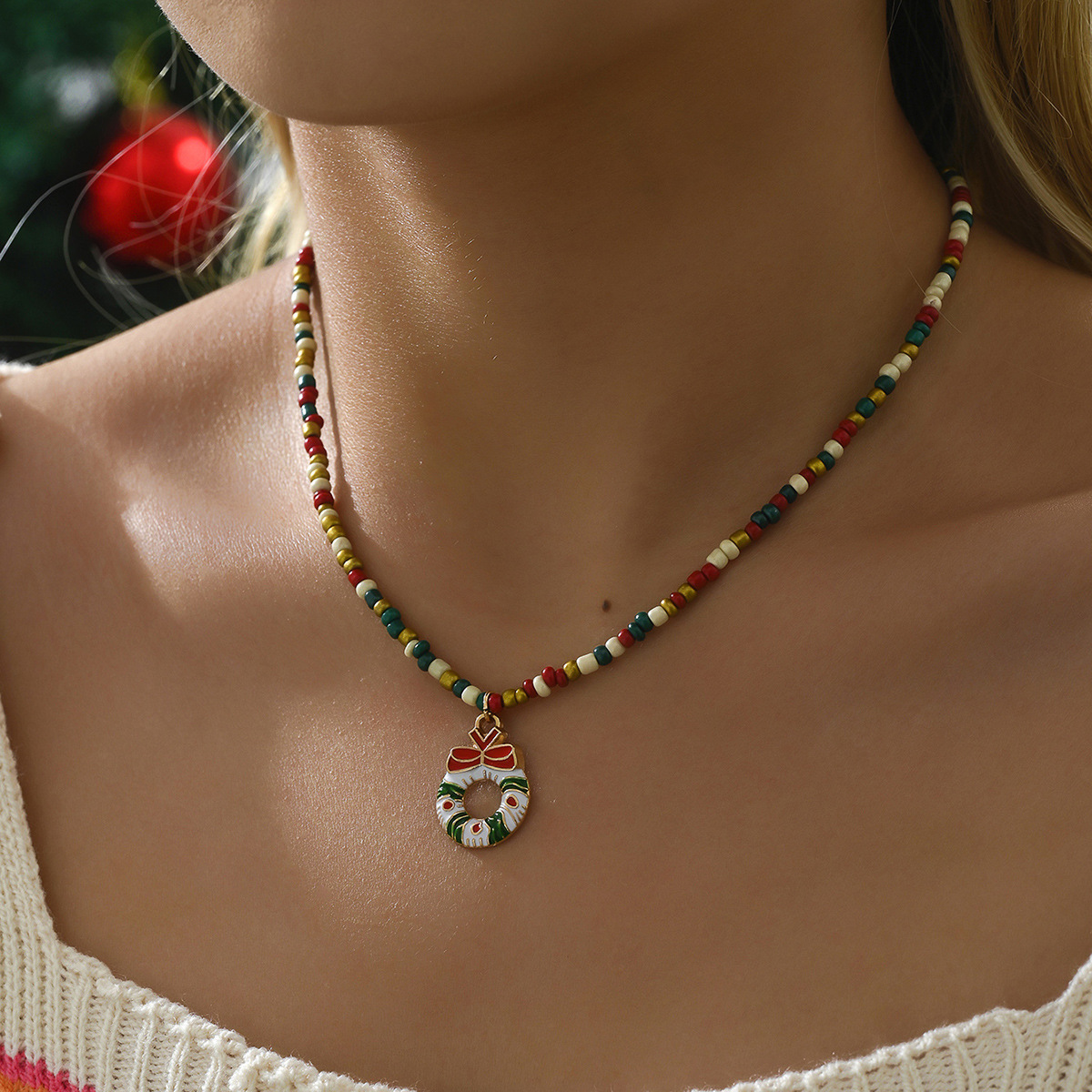 Designer Elements Christmas Jewelry Colorful Beads Santa Claus Corolla Christmas Tree Necklace Holiday Accessories_voghion.com