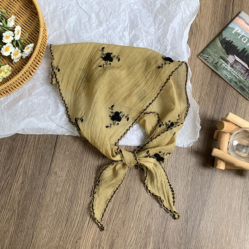 Pañuelo en la cabeza, diadema pastoral femenina de verano, bufanda de seda bordada de color sólido, bufanda pequeña de moda de alta gama, bufanda triangular, cintura