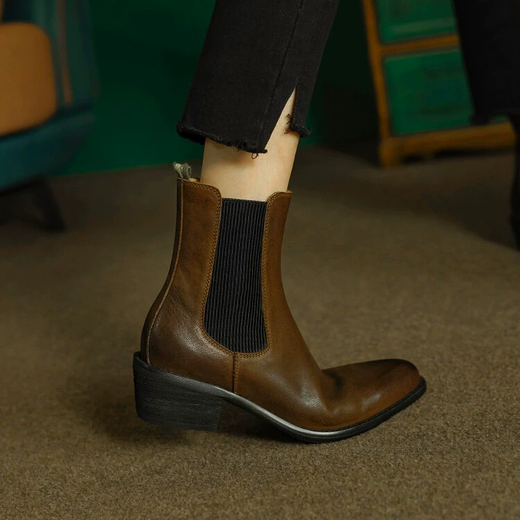 Ботильоны Челси из воловьей кожи с верхним слоем, женские осенне-зимние, Новое поступление, одиночные сапоги на среднем каблуке, Ботинки Martin, женские ботинки с низким бочком
