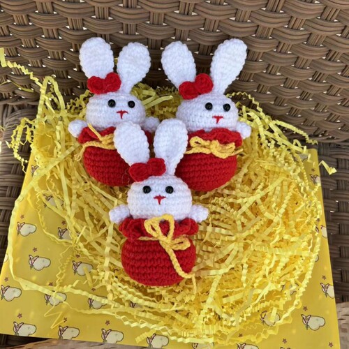  New Crocheted Rabbit Purse Bag Lucky Rabbit Bag Pendant Keychain Car Hanging Cute Cartoon Zodiac Doll