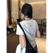 黄峥简约6色圆领后背刺绣短T恤女2025春夏亲肤透气百搭上衣510217