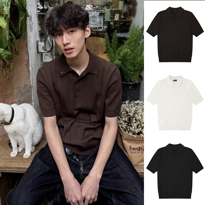 Camisas de polo de negocios de manga corta camiseta de punto de hombre a rayas de verano fábrica transfronteriza mayorista