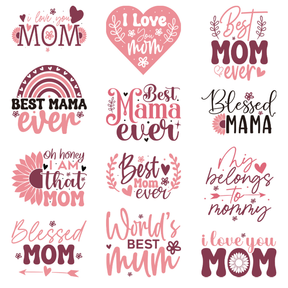 12跨境母亲节粉色励志语录转印杯贴标签玻璃杯贴水晶标贴uv转印贴