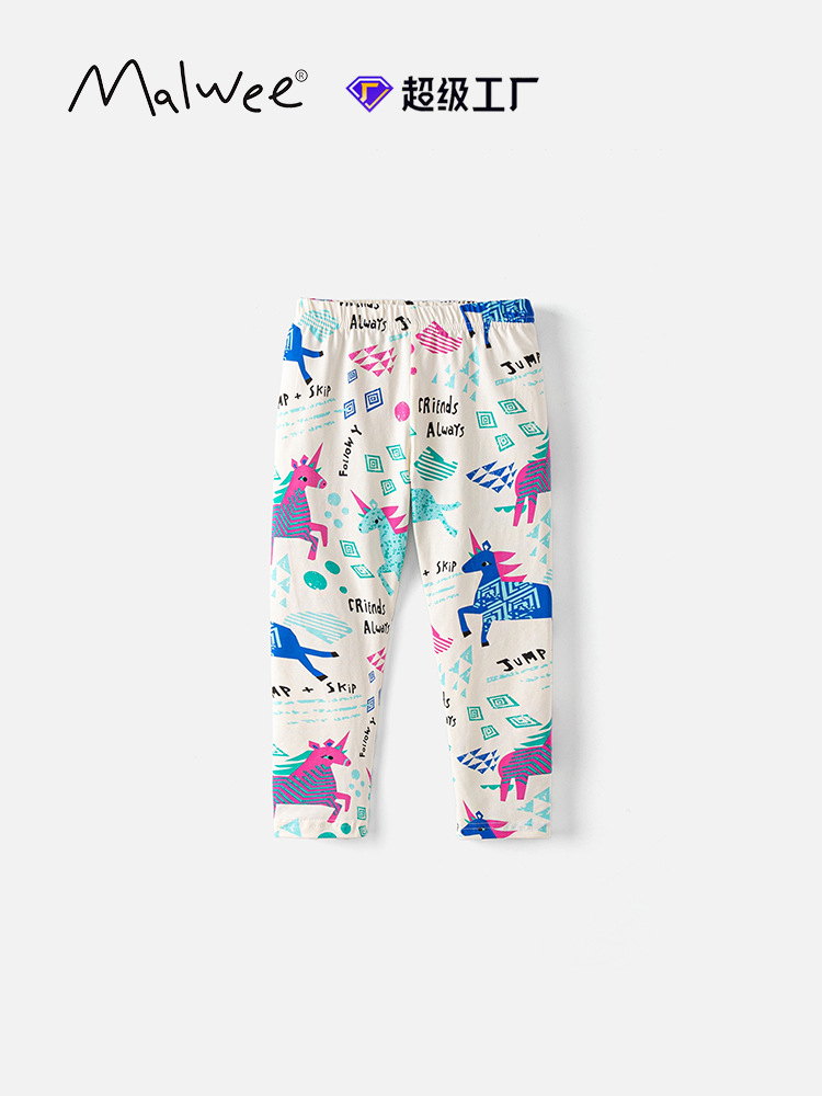 Malwee niñas leggings transfronterizas primavera y otoño nuevos pantalones de cintura elástica para niños impresión extranjera ropa infantil europea y americana
