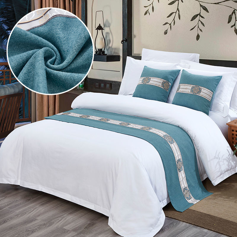 床旗床尾巾酒店賓館民宿床上用品新中式簡約床墊床蓋抱枕