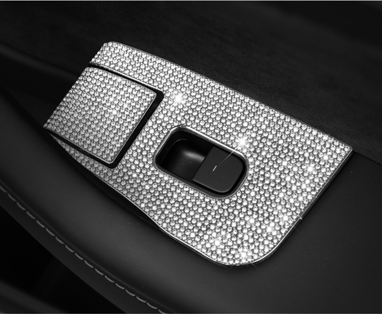 Suitable for Tesla model 3model y interior modification steering wheel door handle car logo diamond decoration sticker