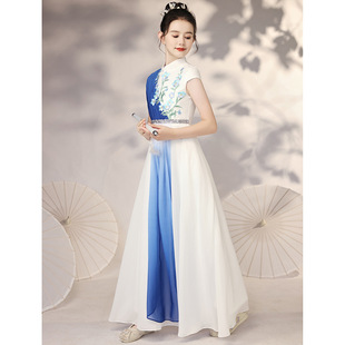 Guzheng Performance Clothing Girls Summer Performance Dress Chinese Style Primary and Secondary School Students Chorus Folk Music Pipa Performance Clothing