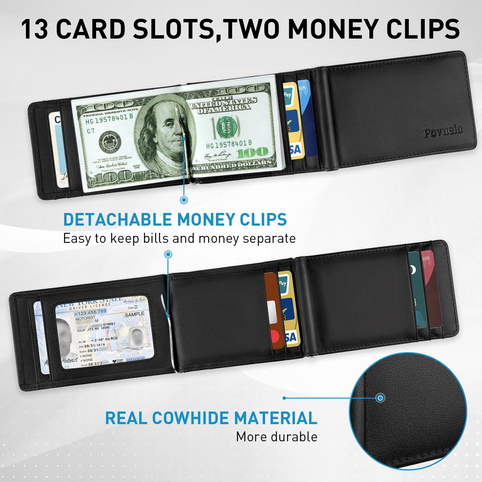 Cross-border plegable Flip nuevo titular de la tarjeta de gran capacidad titular de la tarjeta de acceso antirrobo tarjeta de acceso cubierta protectora billetera de cuero para hombres