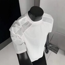 美式版型廓形正肩t恤夏季硬挺短袖感小领口半截袖白色男款短袖t恤