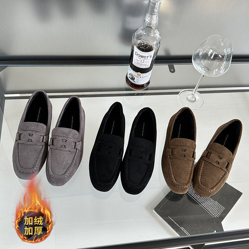 毛毛鞋女外穿2025新款平底单鞋百搭女鞋棉瓢鞋子秋冬季加绒豆豆鞋