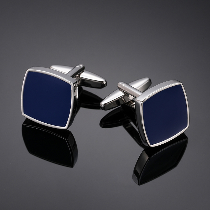 Charming Jewelry Copper Silver Square Blue Enamel Cufflinks Fashionable Men's French Shirt Cuff Cufflinks