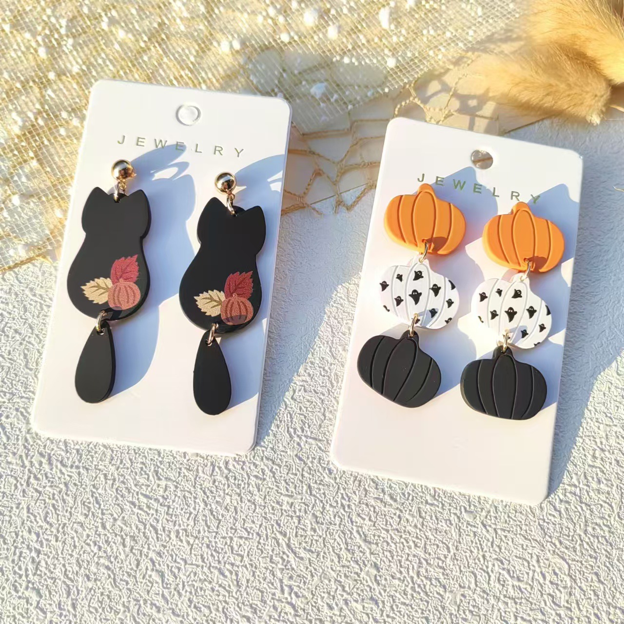 11g Weight 1 Pair Retro Pumpkin Cat Acrylic Women's Drop Earrings Earrings Ear Studs