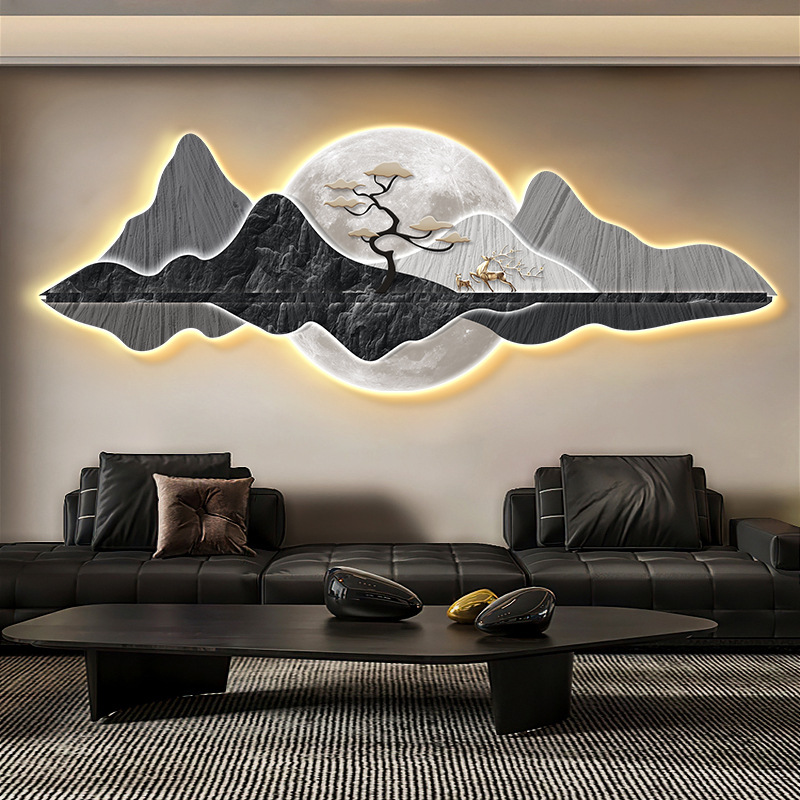 LED大气简约灯画客厅装饰画现代山水画沙发背景墙挂画卧室床头画