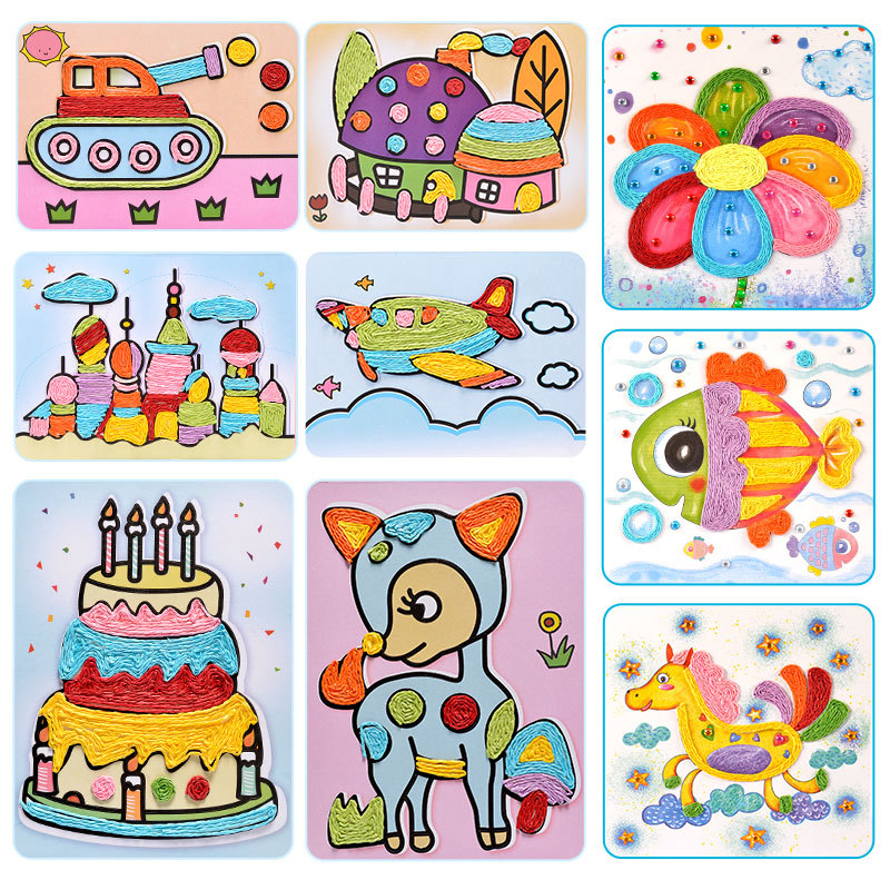Children's handmade material bag diy paper rope painting kindergarten homework girls educational paste painting toys wholesale