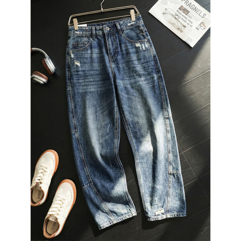 Men's Versatile Washed Ripped Vintage American Style Loose Fit Straight-Leg Jeans MN511 Men's Versatile Washed Ripped Vintage American Style Loose Fit Straight-Leg Jeans MN511
