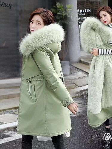 Parker 2025 winter European and American new women's cotton jacket mid-length large wool collar plus velvet cotton jacket cotton jacket thick jacket