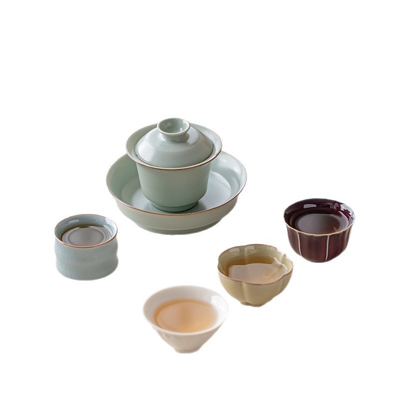 故宫国风文创五大名窑茶具一碗四杯家用盖碗茶杯功夫茶具套装送礼|undefined