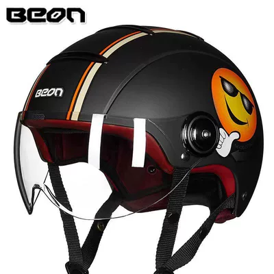 Helmet, Unisex, All-Season Half Helmet, Motosiklet dəbilqələri - s-matte-blacksmiley-face-b105