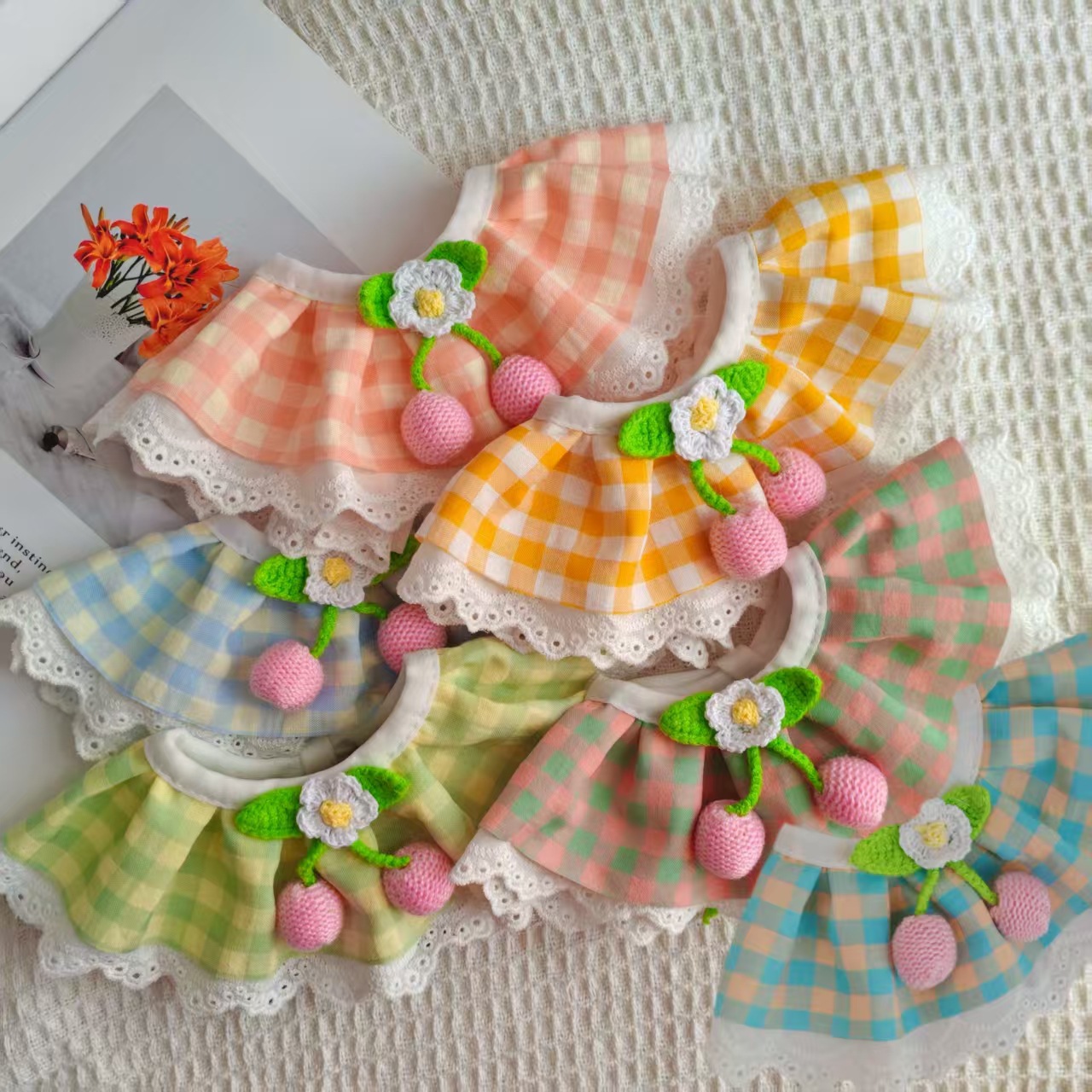 cross-border new arrival pet‘s saliva towel  scarf ins style small dog dog scarf lace scarf  collar