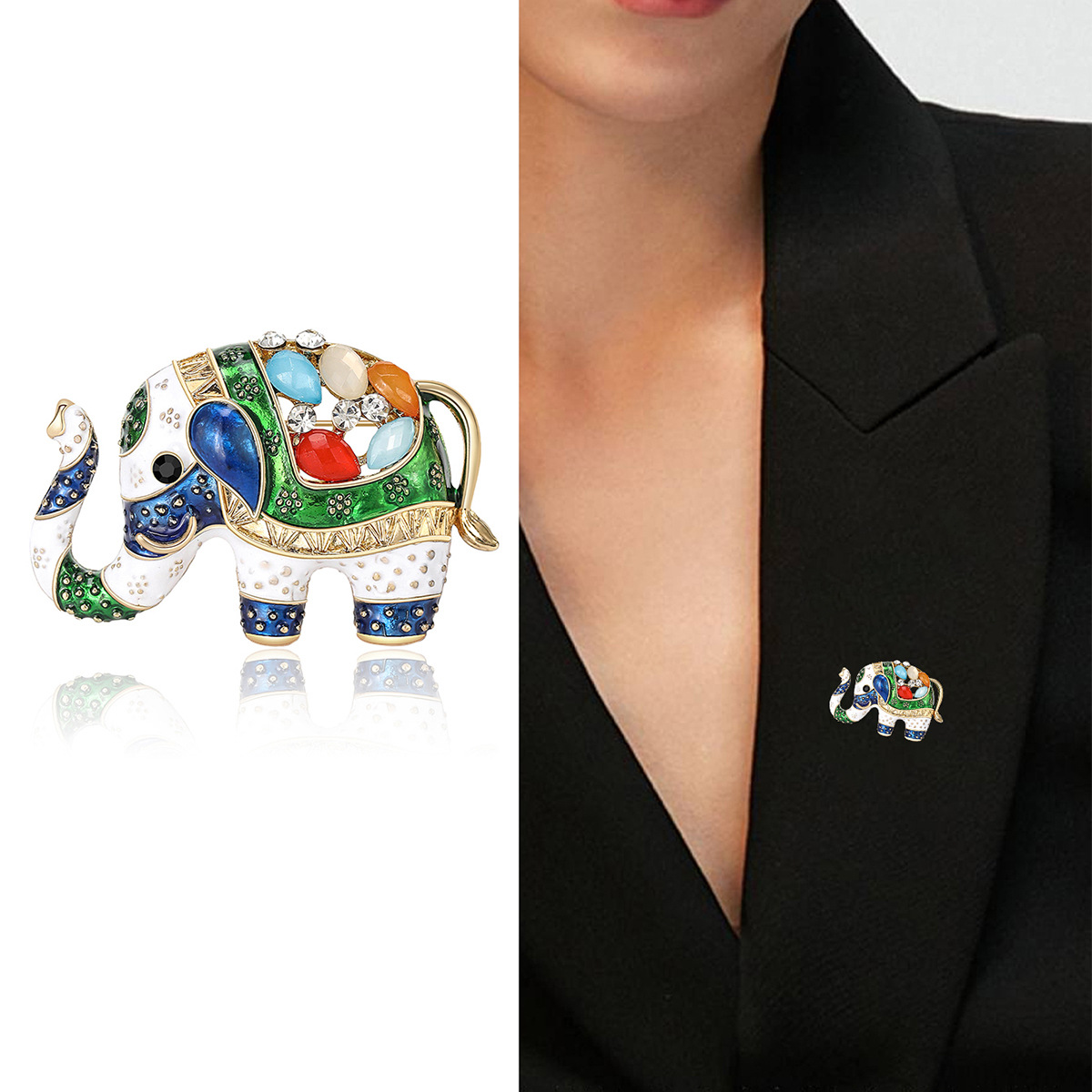 Alloy Material Retro Pin Elephant Alloy Enamel Inlay Rhinestones Women's Brooches