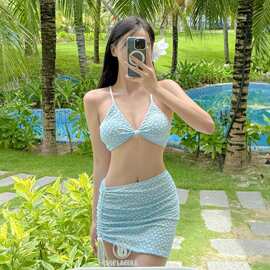 泳衣女纯欲小香风高级感裙款三件套比基尼BIKINI三点式度假泳装