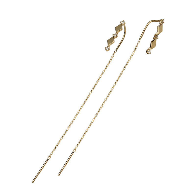 S925 plata esterlina 14k diamantes de oro retrógrado orejetas femeninas temperamento largo bordado cara delgada orejetas orejetas