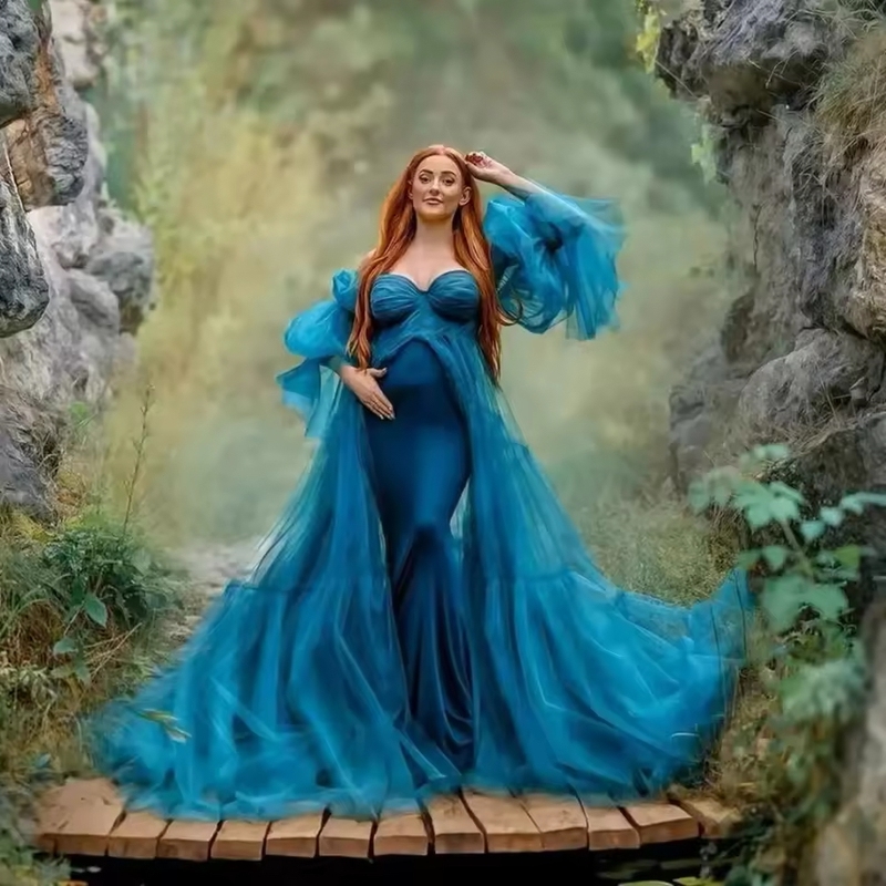 European and American Export Popular Colorful Mesh Large Size Fat Girl Long Dress Pregnant Woman Long Dress Birthday Party Evening Dress