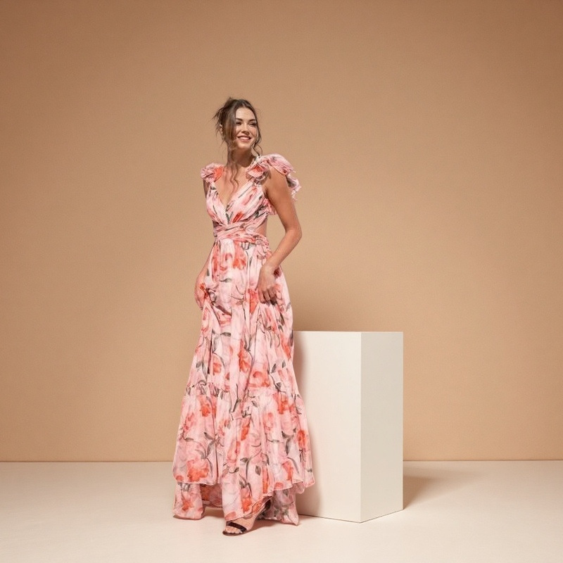 New European and American Foreign Trade Women's Clothing: Printed Cotton Long Dress with Straps New European and American Foreign Trade Women's Clothing: Printed Cotton Long Dress with Straps
