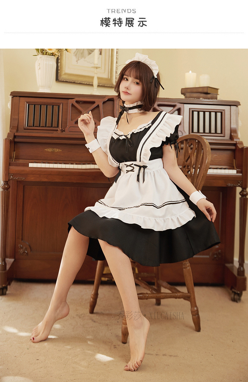 Maid Roleplay Lingerie Set with Headpiece, Collar, Cuffs and Dress — detail image 9