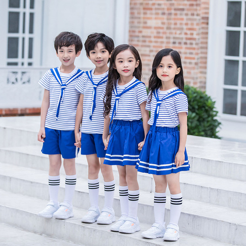 Kids' Summer Uniform Set for Kindergarten and Primary School Students: School Uniform, Short Sleeve, Nautical Style