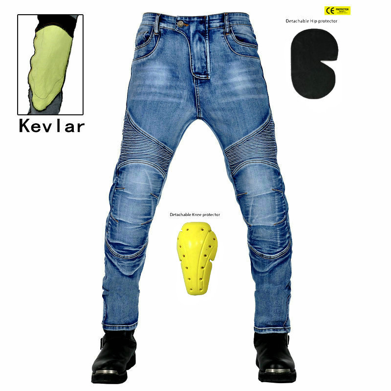 Pantalones vaqueros de la motocicleta de los hombres retro casual anti-caída pantalones estiramiento ciclismo pantalones Kevlar anti-desgarro pantalones de la motocicleta