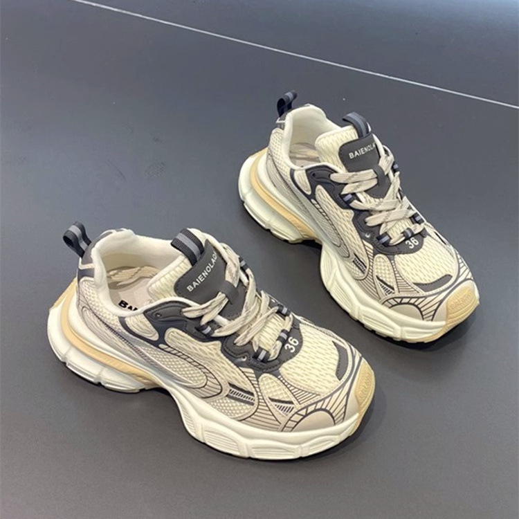 European Station Soft Leather Paris Dad Shoes Women's Thick-Soled Casual Shoes 2025 Spring and Summer Mesh Breathable Outdoor Sports Shoes