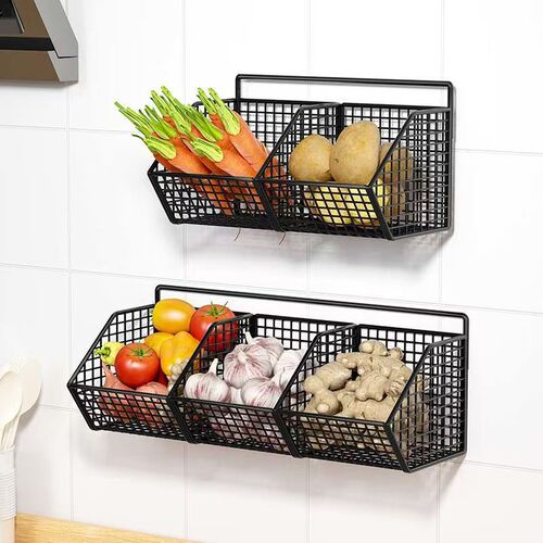 Onion, ginger, and garlic storage hanging basket kitchen shelf without drilling ginger and garlic seasoning storage basket