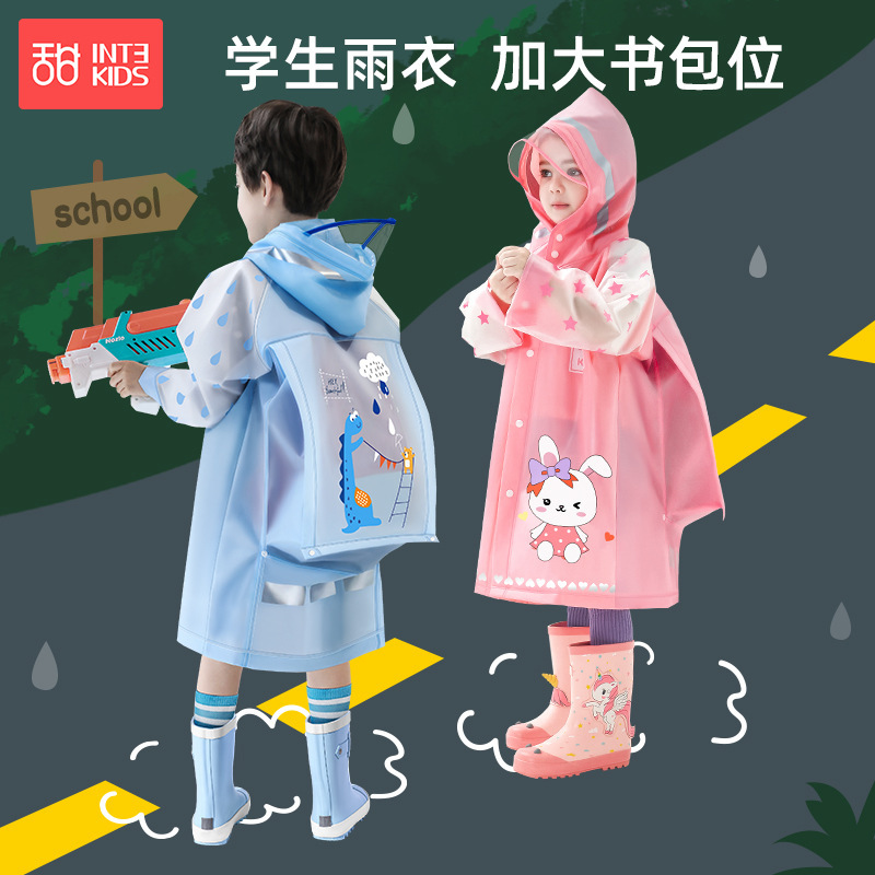 Children's Raincoat Cartoon Style for Girls and Boys, New Model for Kindergarten and Primary School Students, Special Backpack-Compatible Rain Poncho Wholesale