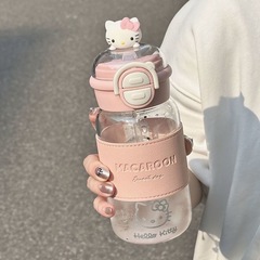 KT可愛い水筒 女の子向け 高颜值 大容量 ダブルストロー プラスチックカップ 2025年新作 ポータブル 学生用カップ