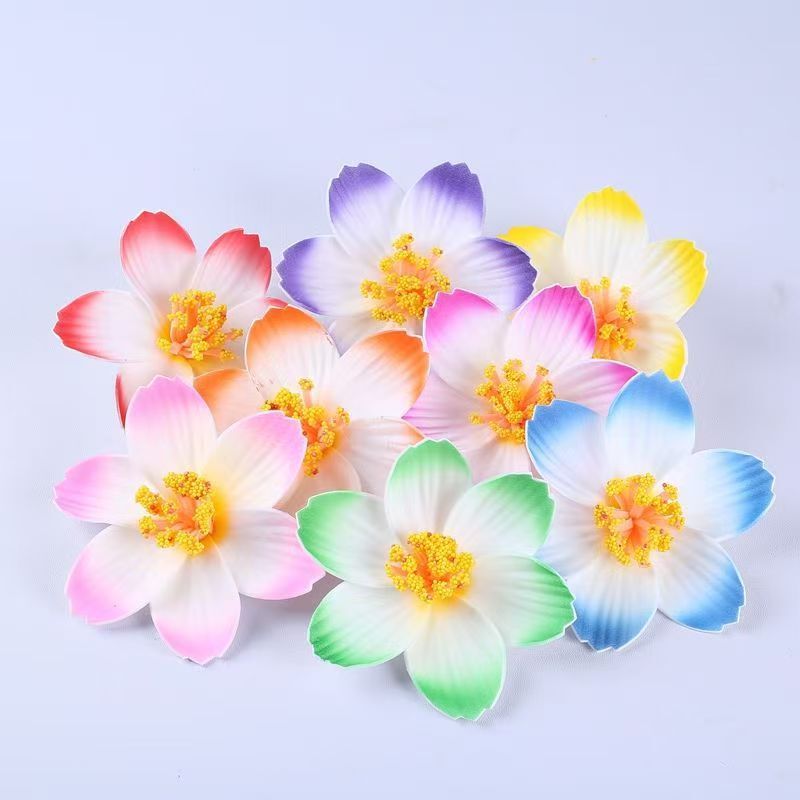 Cross-Border Handmade Artificial Flowers with Spray-Edged Hibiscus Flowers, Can Be Used as Hair Clips, Beach Accessories, Fake Flowers Wholesale