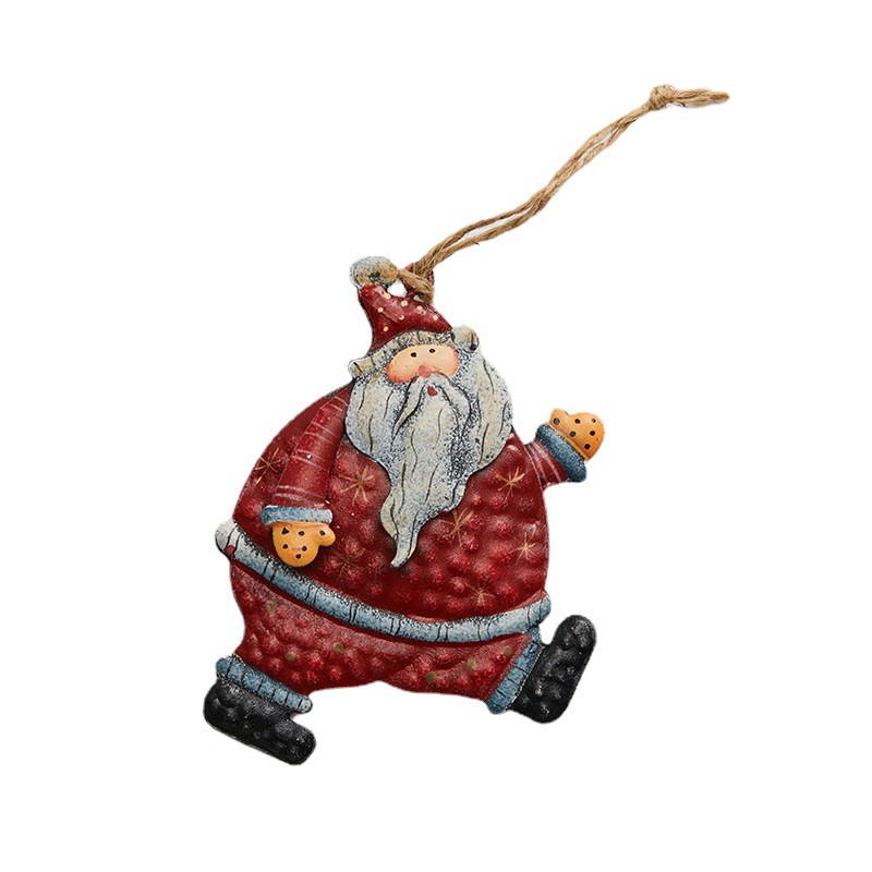 Madera de 10cm hierro forjado Santa Claus colgante decoración de Navidad colorida decoración pintada a mano colgante árbol de Navidad