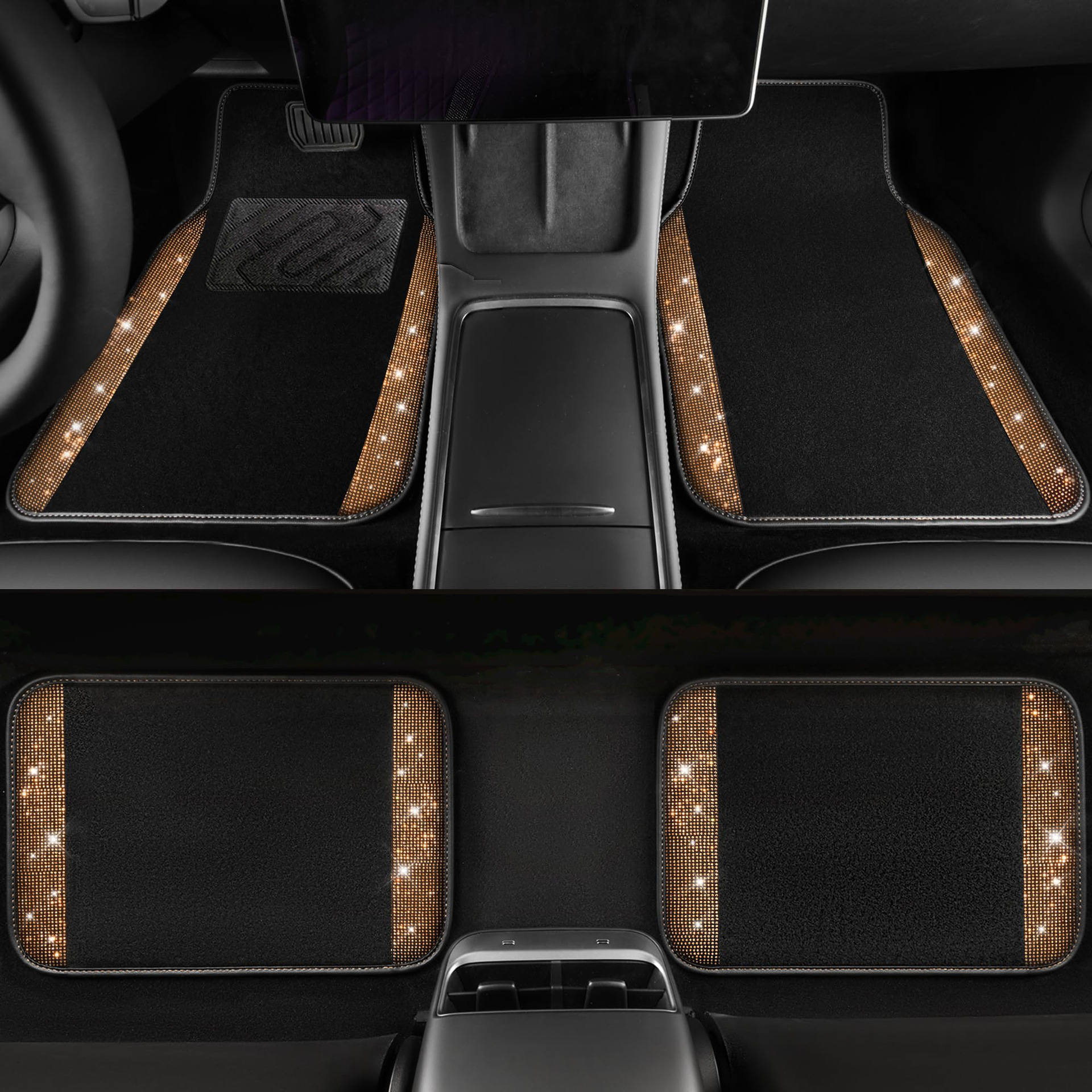 Cross-border Amazon minimalist car floor mats with crystal embellishments, made of durable and easy-to-clean crystal velvet, universal fit