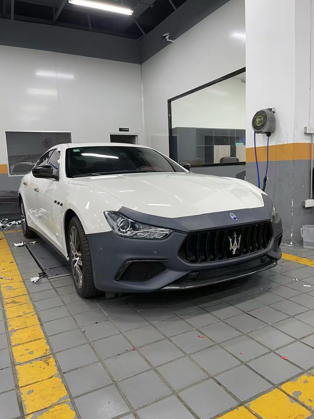 Maserati Ghibli Modified with Trofeo New Front Face Kit, Led Headlights, Tail Light Assembly, and Body Surround