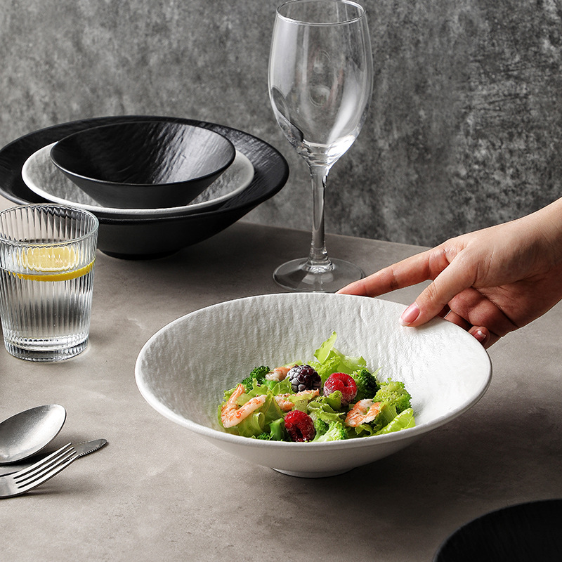 Vajilla de cerámica de patrón de roca tazón de alivio de color sólido en blanco y negro hogar tazón de arroz de alta apariencia tazón de sopa restaurante cubo tazón de fideos