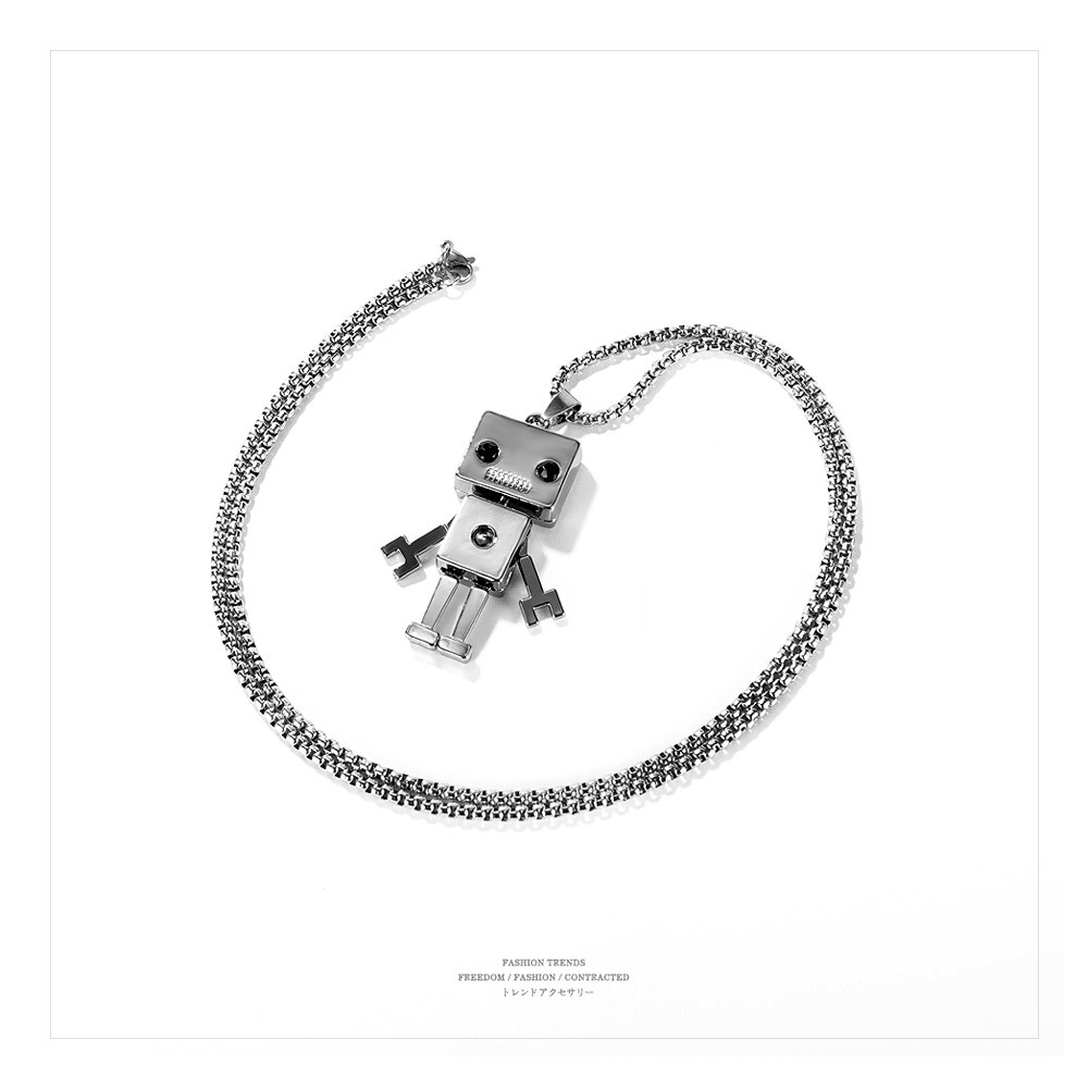 Simple Square Robot Titanium Steel Necklace display picture 10