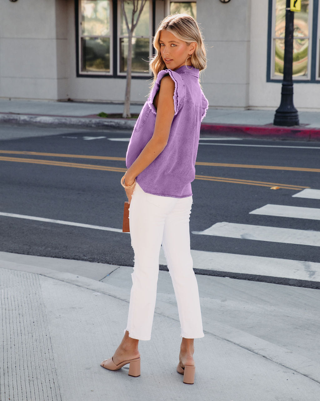 Giacca di jeans donna con volant strappata bavero manica lunga_voghion.com