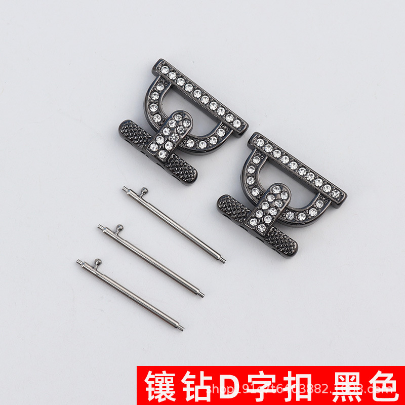 Dây chữ D đính cườm đính kim cương mới - Đen / Giao diện 18mm (kèm kim tháo nhanh)